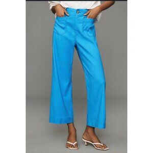 Anthropologie Maeve The Collette Linen Cropped Wide Leg Pants 32 New